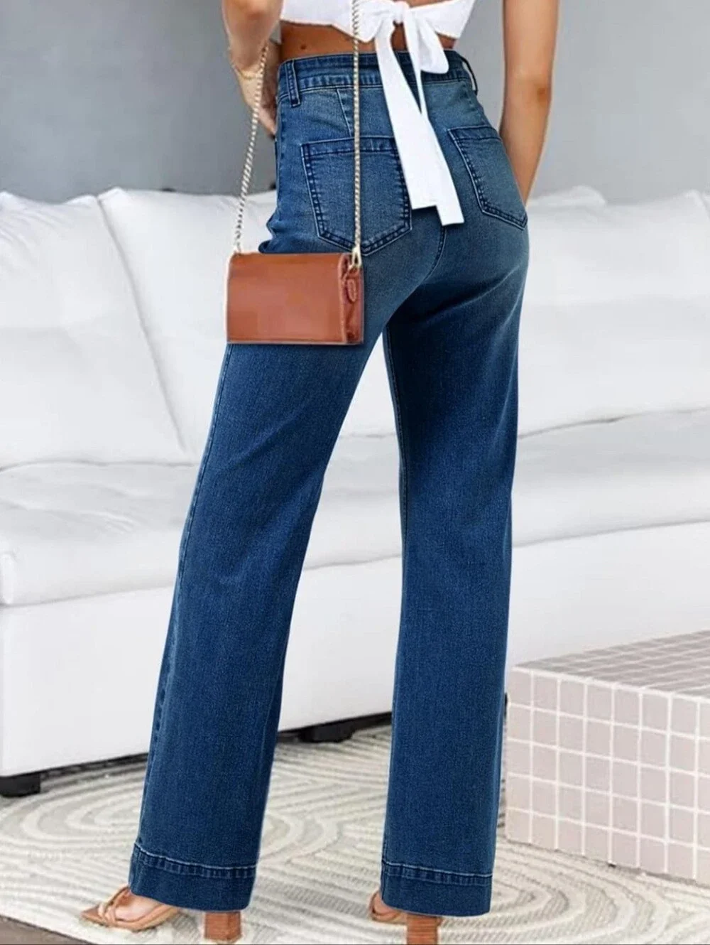 Celebrity Pink Juniors High Wide-Leg Patch Pocket Dark Wash Jeans Size 11/30 NWT - Picture 3 of 16